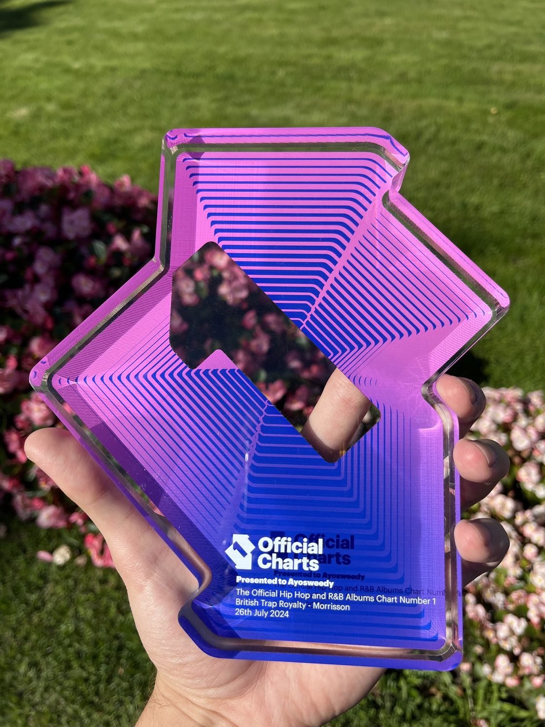 Награда Official Charts за первое место, вручена Ayosweedy за альбом British Trap Royalty